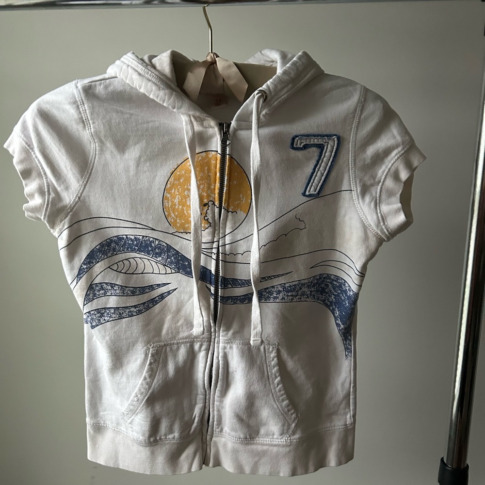 White and Blue Kids Hoodie with Graphic Design